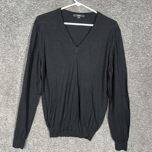 Z Zegna‎ Sweater Mens Medium Black Silk Wool V Neck Knit Pullover Italy